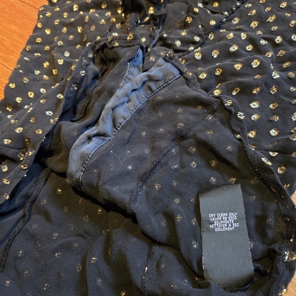 Vintage Bebe 72% Silk Gold Metallic Dot Blouse XS Black Y2K Ruffle Party Top - Picture 8 of 13